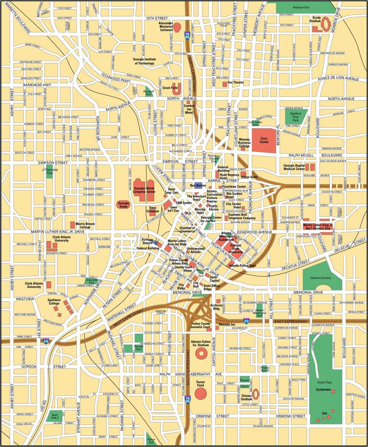 Atlanta stadscentrum kaart