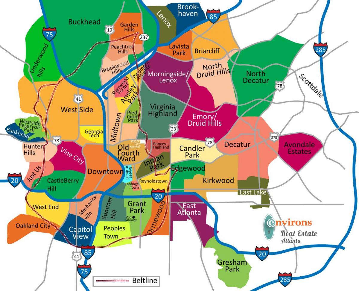 Atlanta buurten kaart