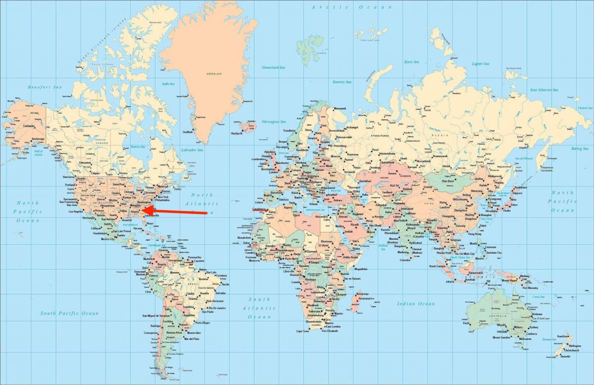 Atlanta locatie op wereldkaart